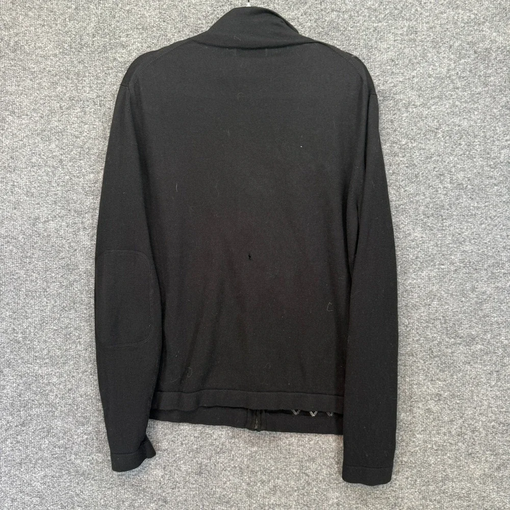 Banana Republic Sweater Men Large Black‎ Argyle Silk Cashmere Elbow Patches Zip